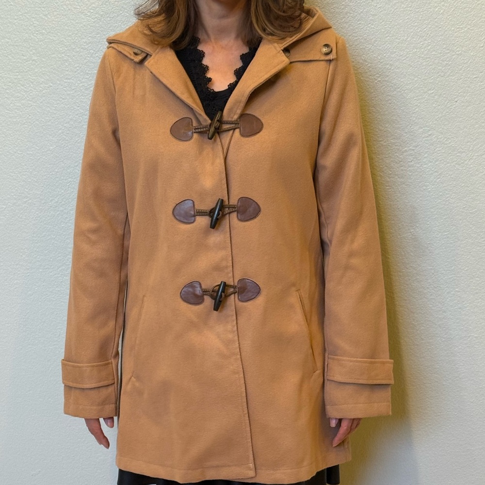 Women's Tan Toggle Coat. Include plaid blazer for FREE